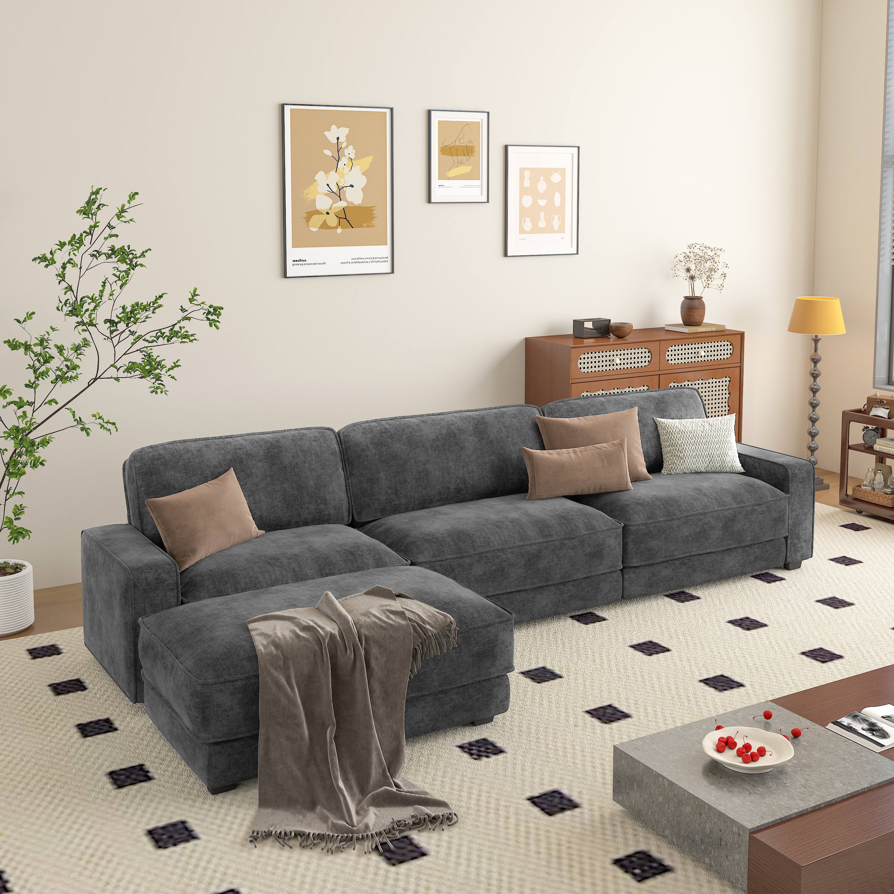 Alt View 5. Vipbear - Vipbear 119" L Shaped Couch Modular Sectional Sleeper Sofa, CHENILLE Fabric, Tool-Free Assembly,Gray - Gray.