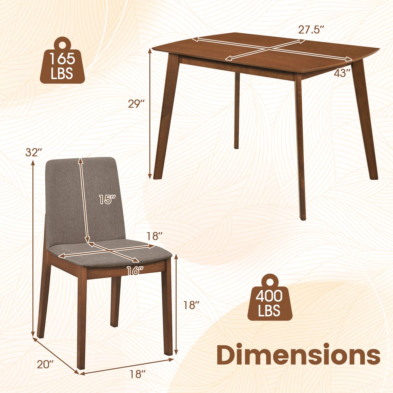 27.5" x 43"  
165 LBS  
43"  
29"  
32"  
15"  
18"  
16"  
18"  
400 LBS  
20"  
18"  
Dimensions