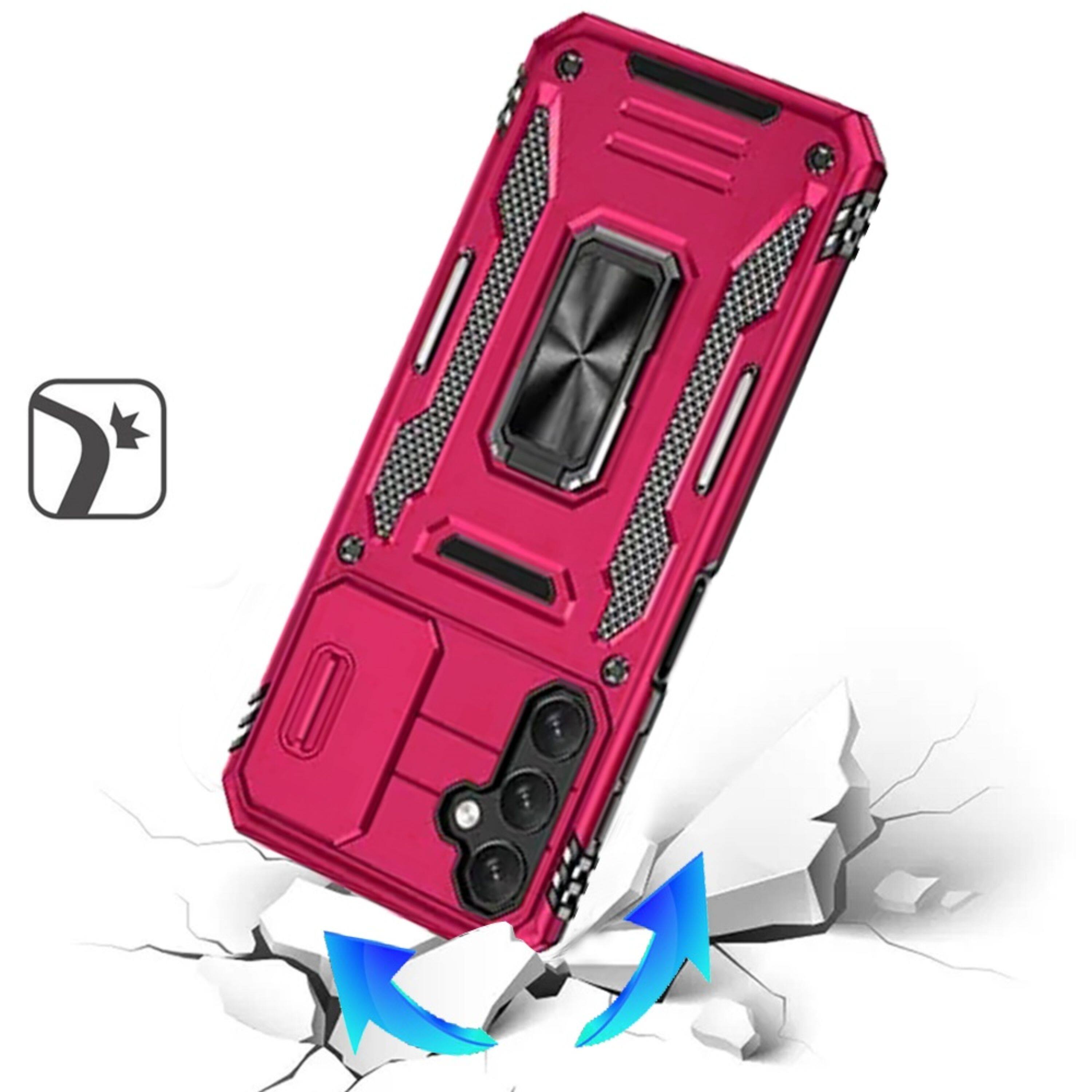 Left. Kitcheniva - Sliding Lens with Magnetic Ring Stand Plus Tempered Glass For Samsung A17 5G Case Hot Pink - Navy Blue.