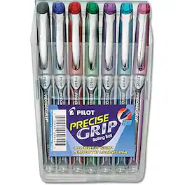 Pilot - Precise Grip Rollerball Pens, Extra Fine Point, 7/Pack - Assorted Ink