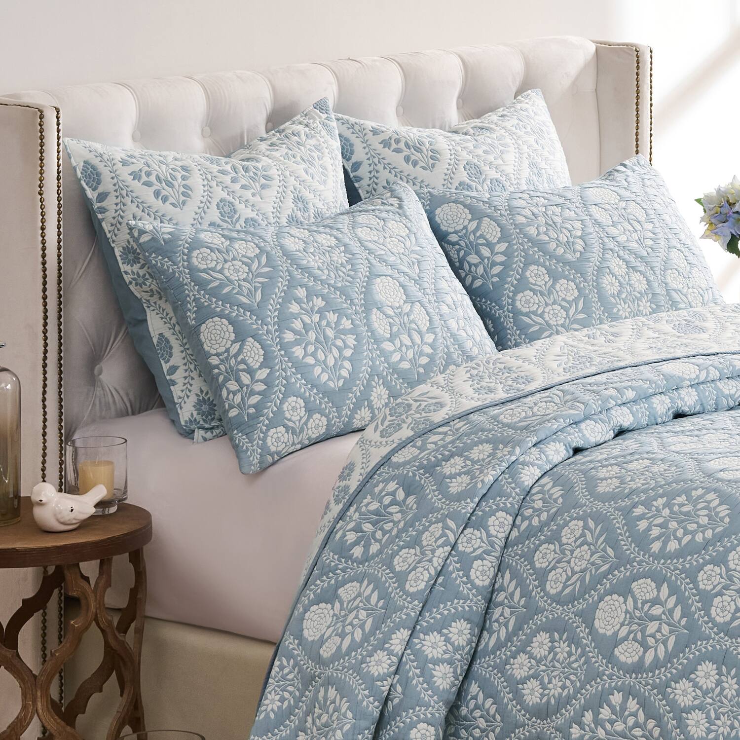 Back. Greenland Home Fashions - Greenland Home Fashions Serena 100% Woven Polyester Jacquard Two Tone Standard Sham Sky Blue - Sky Blue.