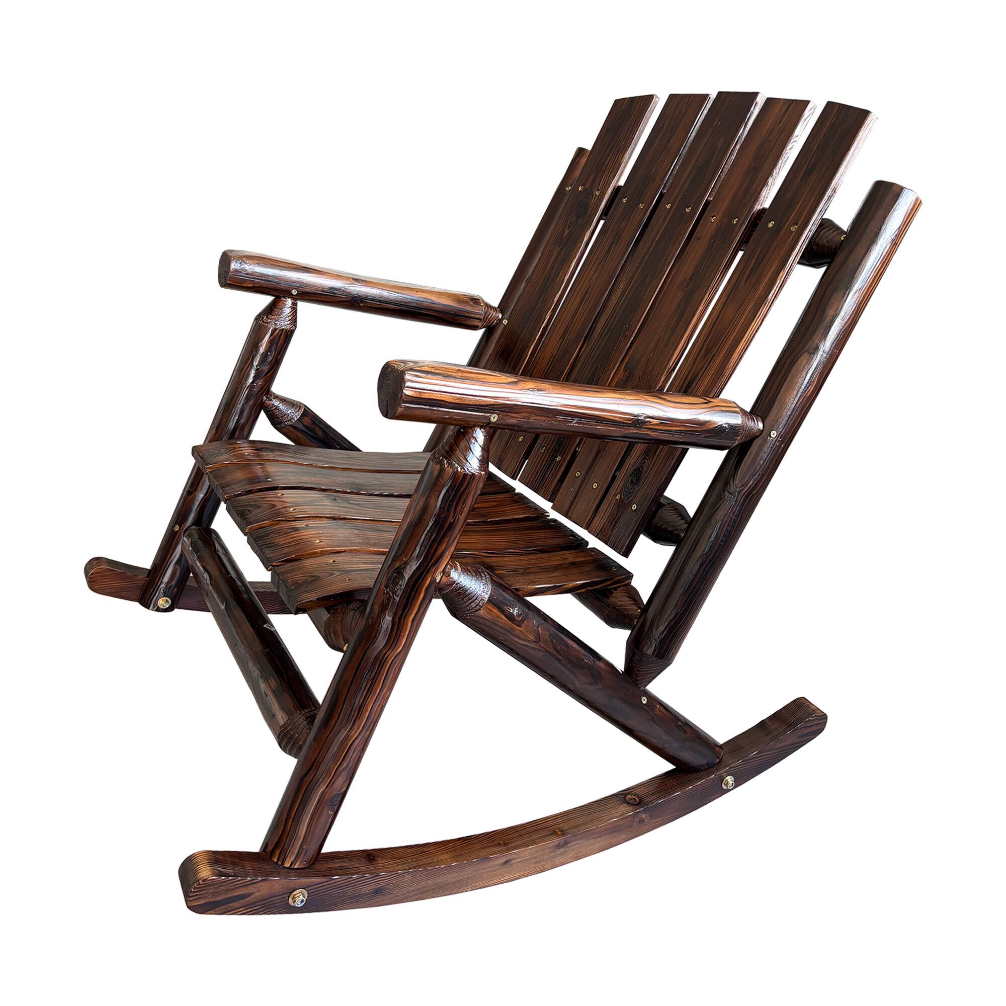 Left. Fortune Candy - Rustic Solid Fir Wood Rocking Chair, Heavy-Duty 700 lbs Outdoor Porch Rocker, Weather-Resistant Finish, Handcrafted - Deep Brown.