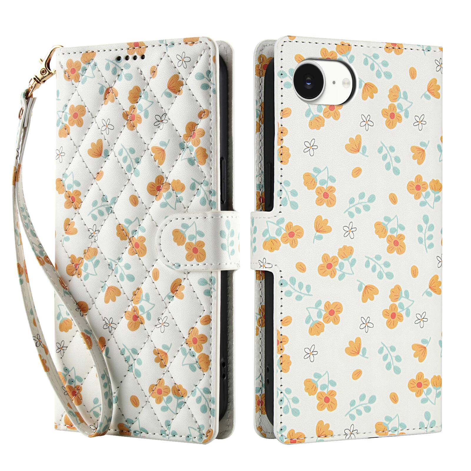 Angle. Dteck - Floral Wallet Case for Apple iPhone 17e with Wrist Strap, Premium PU Leather Shockproof Protective Flip Kickstand Cover - C.