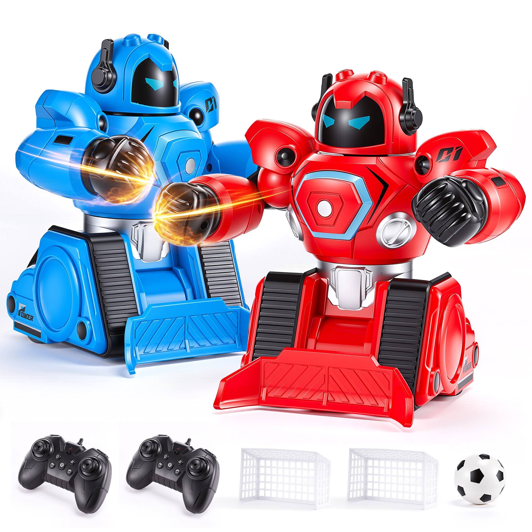 Front. Sugift - Remote Control Fighting Robots 2-Pack, RC Boxing and Soccer Battle Set with LED Lights and 2.4GHz Controllers - Red and Blue.