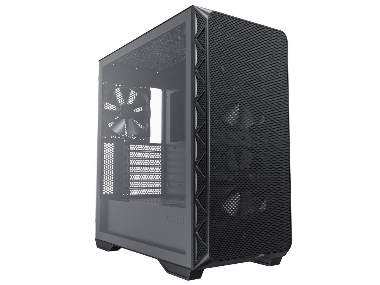 Angle. Montech - Montech AIR 903 BASE, E-ATX Mid Tower, 3x 140mm Fans, Tempered Glass, Mesh Front, TYPE-C, 4090 GPU Support, Black - Black.