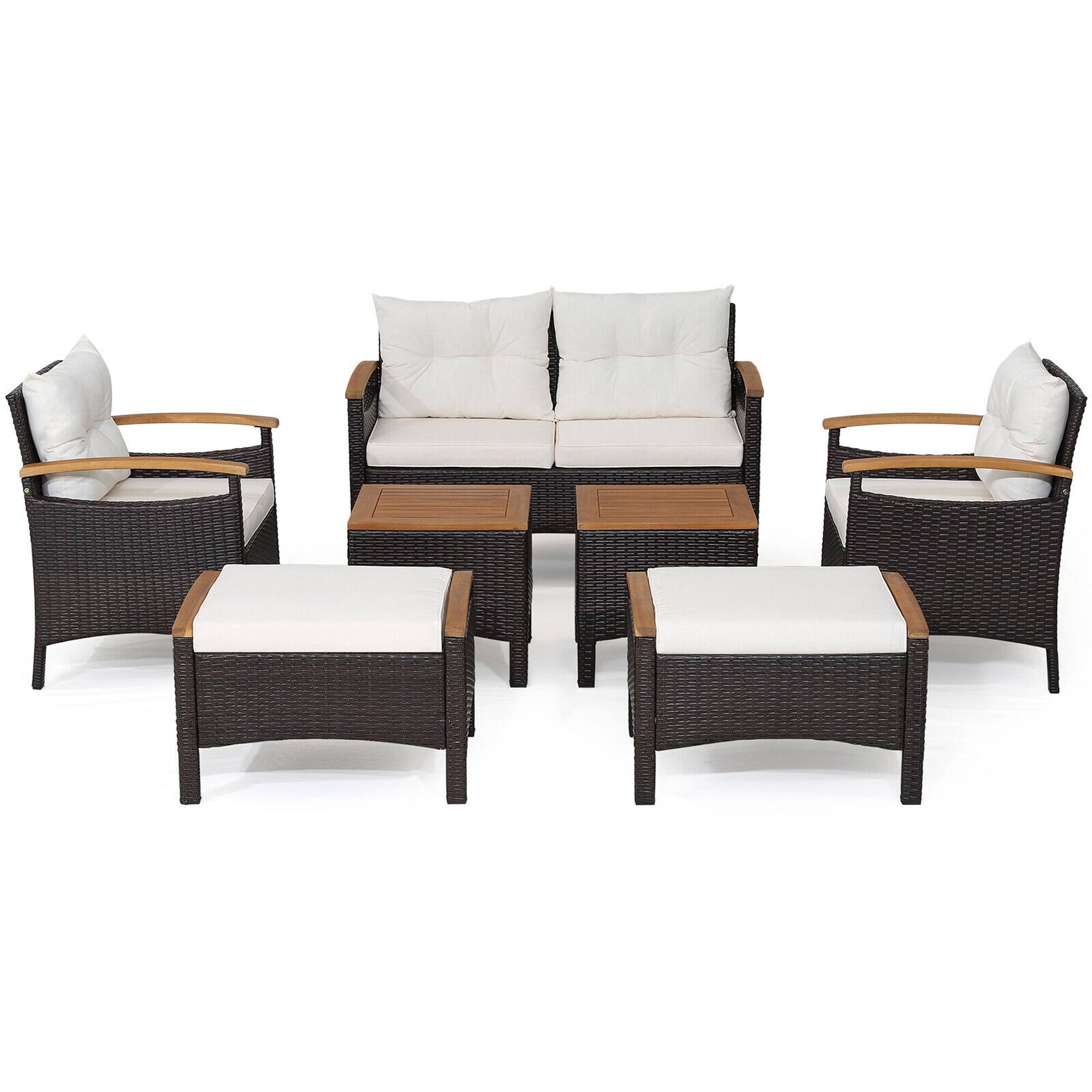 Alt View 4. Gymax - Gymax 7PCS Rattan Patio Conversation Furniture Set Cushioned Outdoor Wicker Sofa Set - Off White.