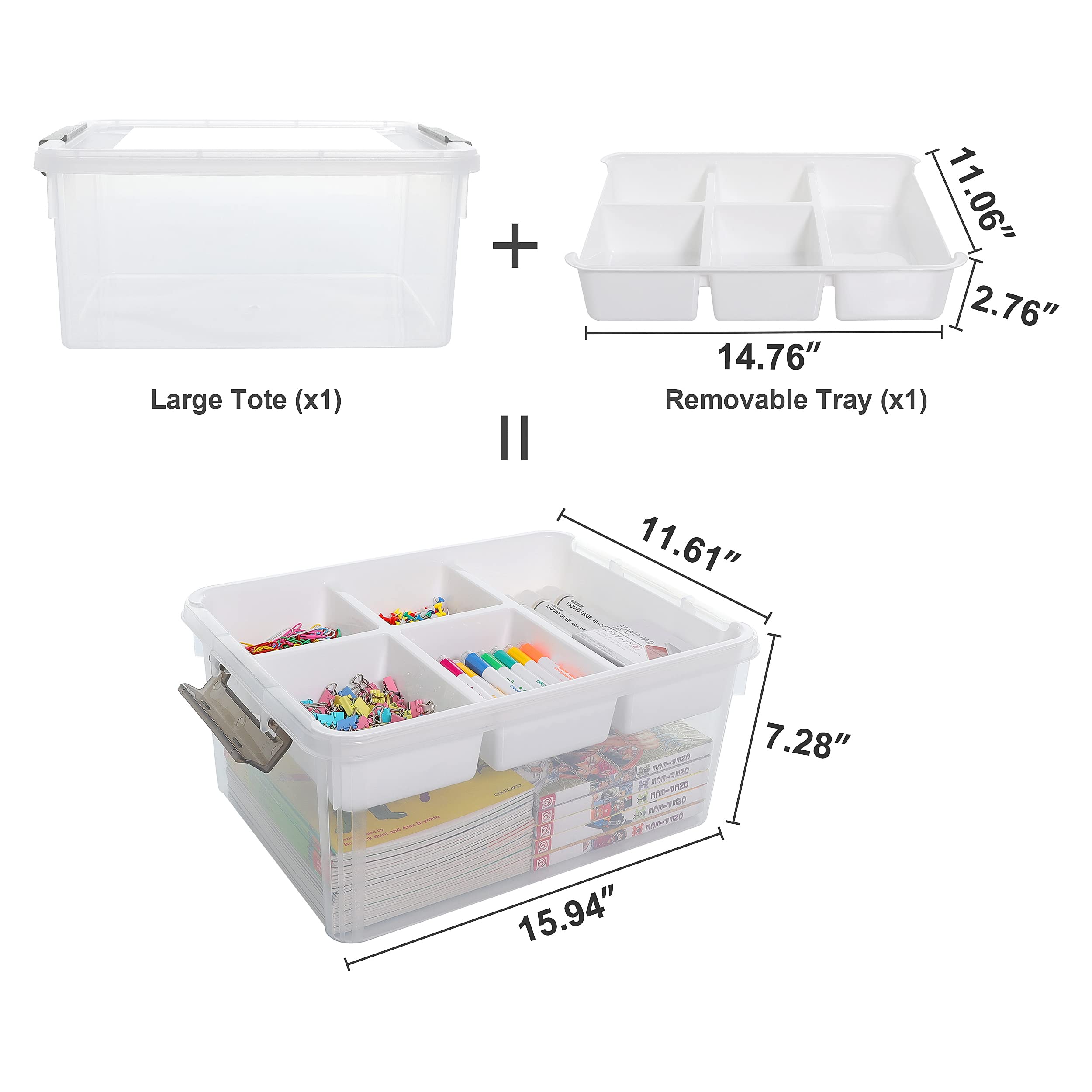 Large Tote (x1)  
+  
Removable Tray (x1)  

11.06" x 2.76" x 14.76"  
11.61" x 7.28" x 15.94"