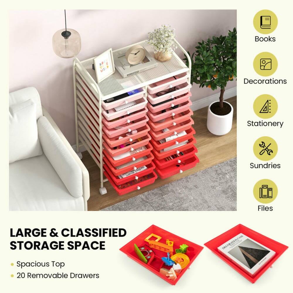 Books  
Decorations  
Stationery  
Sundries  
Files  

LARGE & CLASSIFIED STORAGE SPACE  
- Spacious Top  
- 20 Removable Drawers