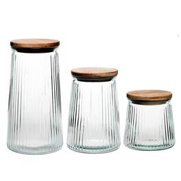 Jay Import - Glass Canisters Set of 3 with Wooden Lids – 20.3oz, 33.8oz & 45.7oz - Clear