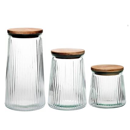 Front. Jay Import - Glass Canisters Set of 3 with Wooden Lids – 20.3oz, 33.8oz & 45.7oz - Clear.