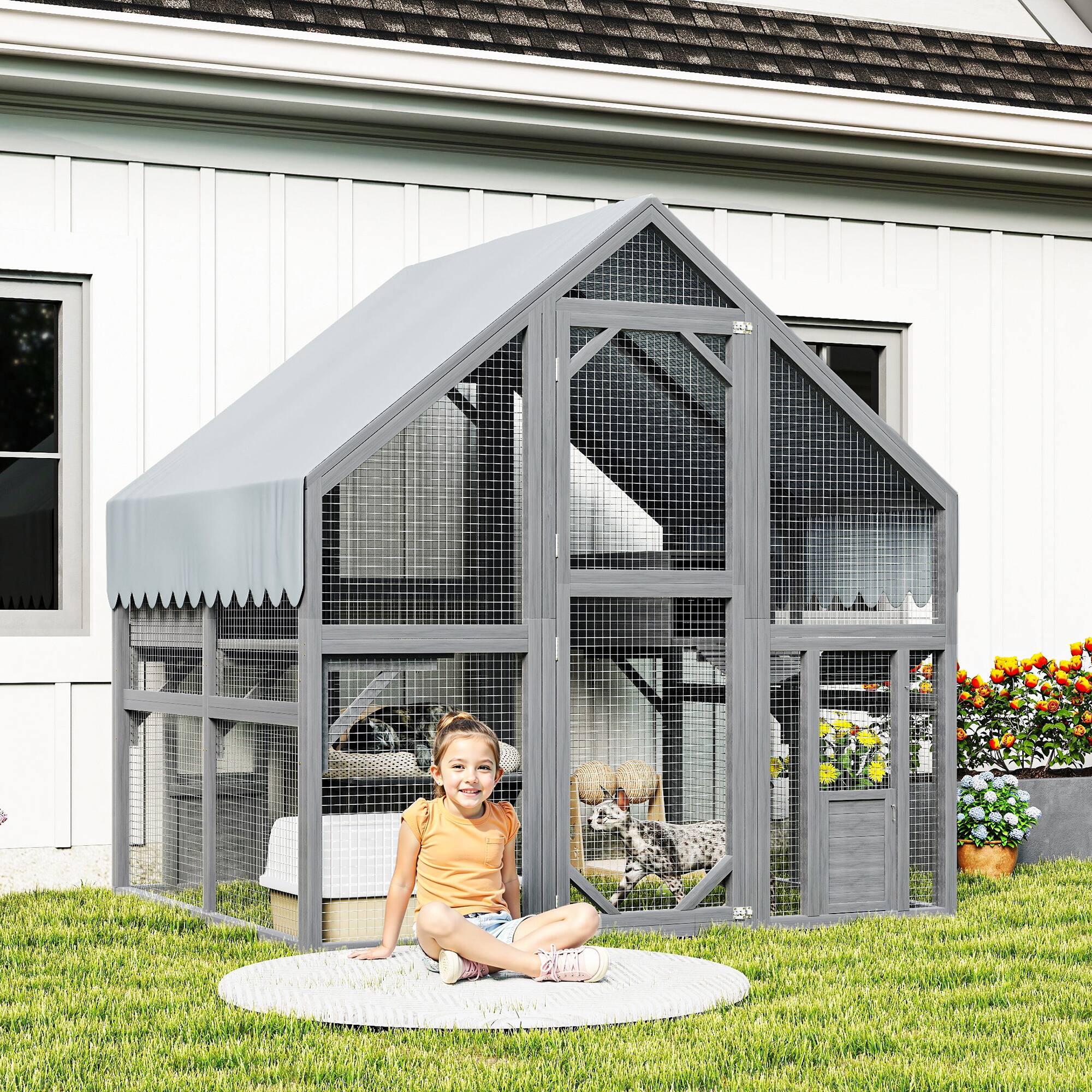 Alt View 4. Loheer - Loheer Large Outdoor Cat Enclosure Solid Wood Feral Cat Shelter Weatherproof Catio.
