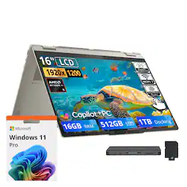 Lenovo - Upgraded - Yoga 7a 2-in-1 16" WUXGA Touch Laptop,Ryzen AI 5 430,16GB RAM,512GB SSD+1TB Dock,Backlit,Fingerprint,Win 11 Pro - Seashell