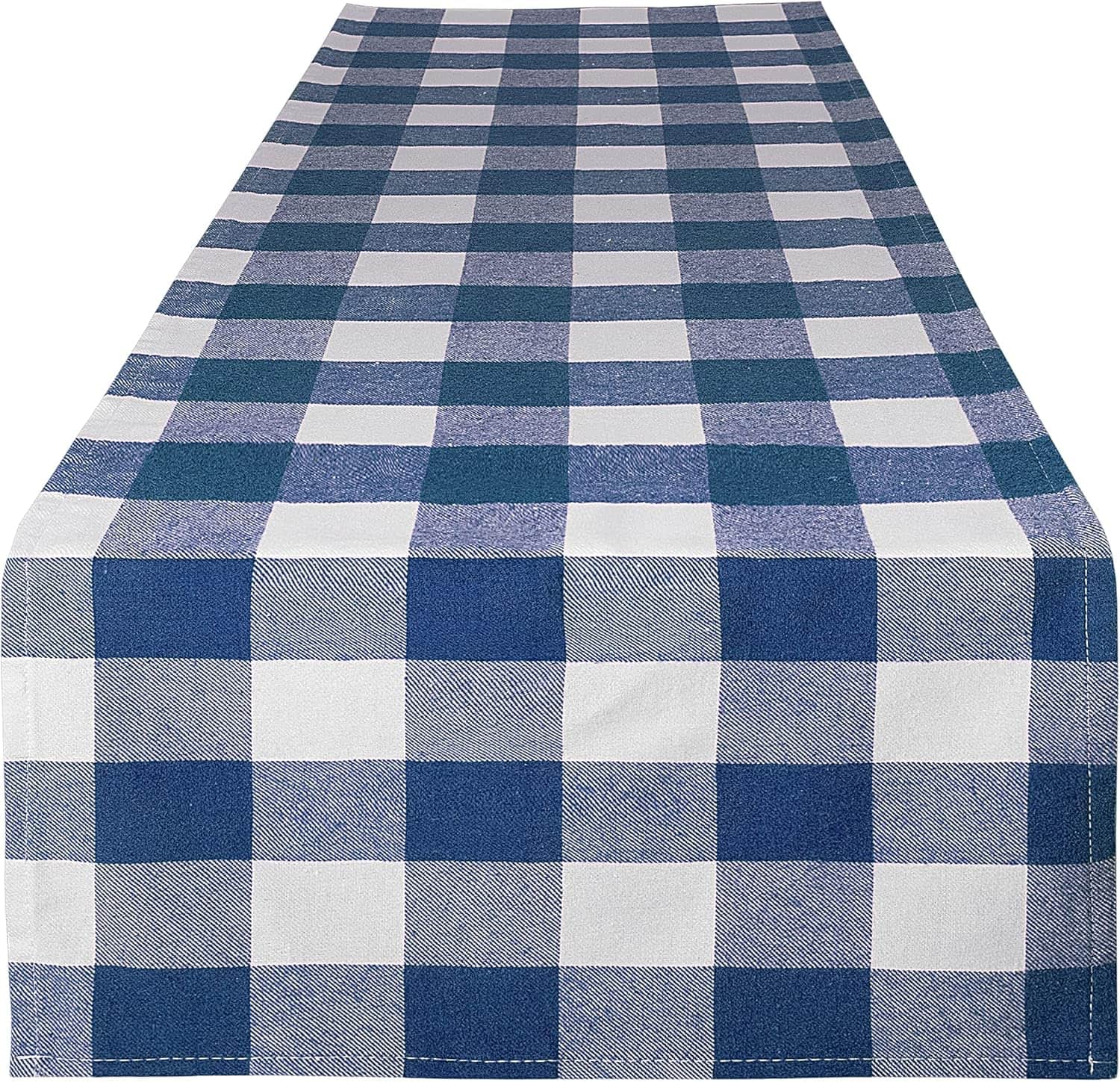 Zulay Kitchen - Zulay Home 14"x72" Table Runner - Thick Poly Cotton Buffalo Plaid Table Runners - Blue and White
