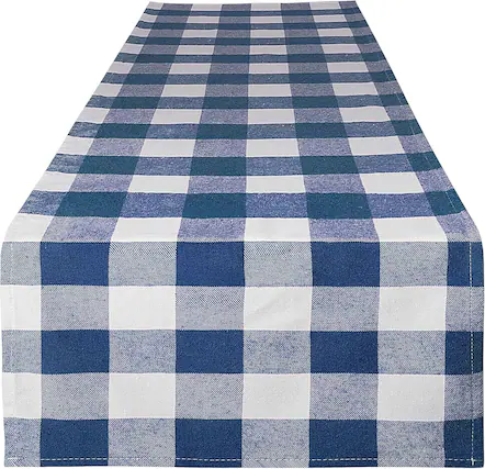 Front. Zulay Kitchen - Zulay Home 14"x72" Table Runner - Thick Poly Cotton Buffalo Plaid Table Runners - Blue and White.