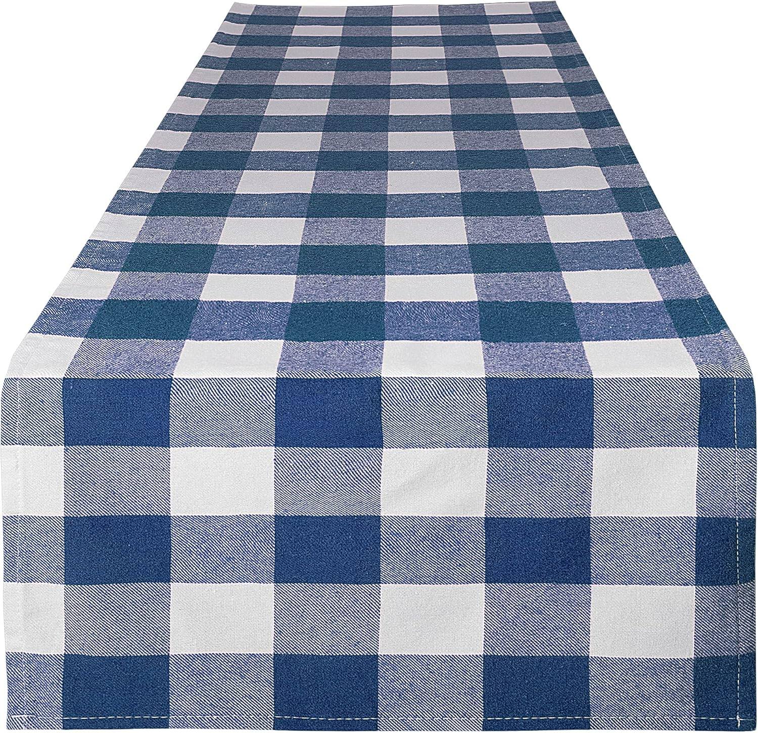 Front. Zulay Kitchen - Zulay Home 14"x72" Table Runner - Thick Poly Cotton Buffalo Plaid Table Runners - Blue and White.
