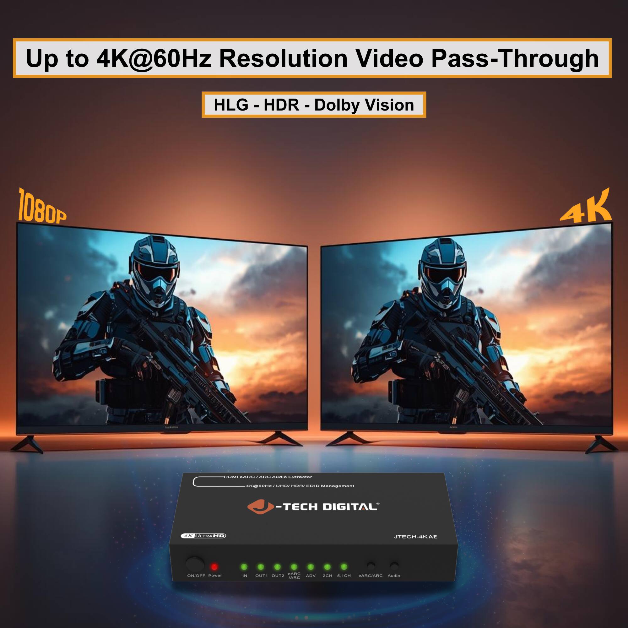 Up to 4K@60Hz Resolution Video Pass-Through  
HLG - HDR - Dolby Vision  
1080P 4K