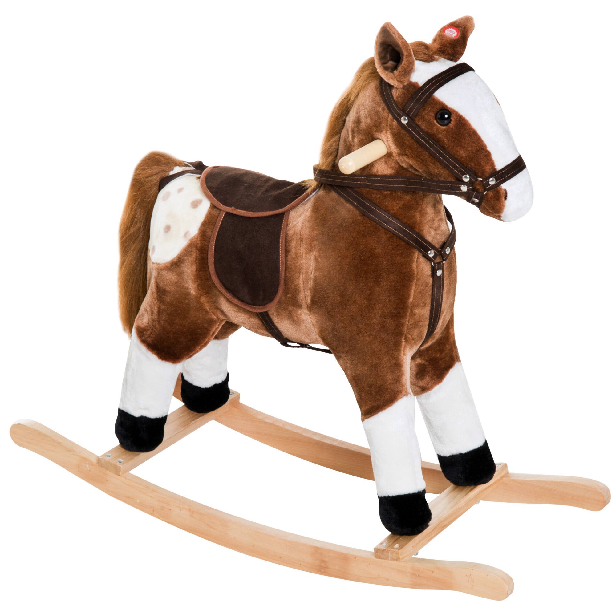Angle. Siljoy - Classic Plush Rocking Horse with Sound, Metal Frame, 110 lb Capacity, for Ages 3+ - Brown.