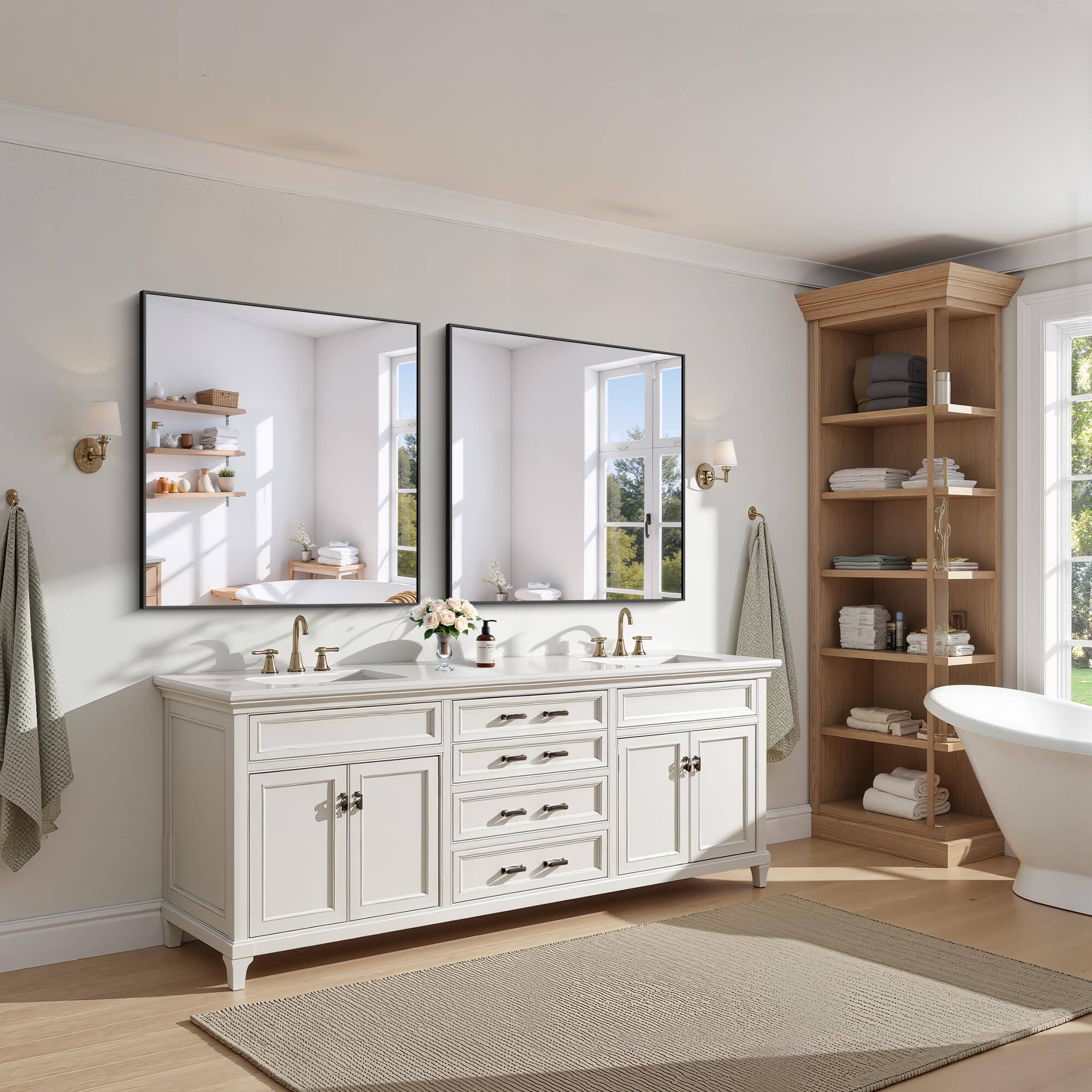 Alt View 3. Cedar Assembly - Wall Mounted Mirror Square Bathroom For Over Sink Vanity Aluminum Framed Decorative Bedroom Living Room F... - Black Rectangle-55"L x 40"W.