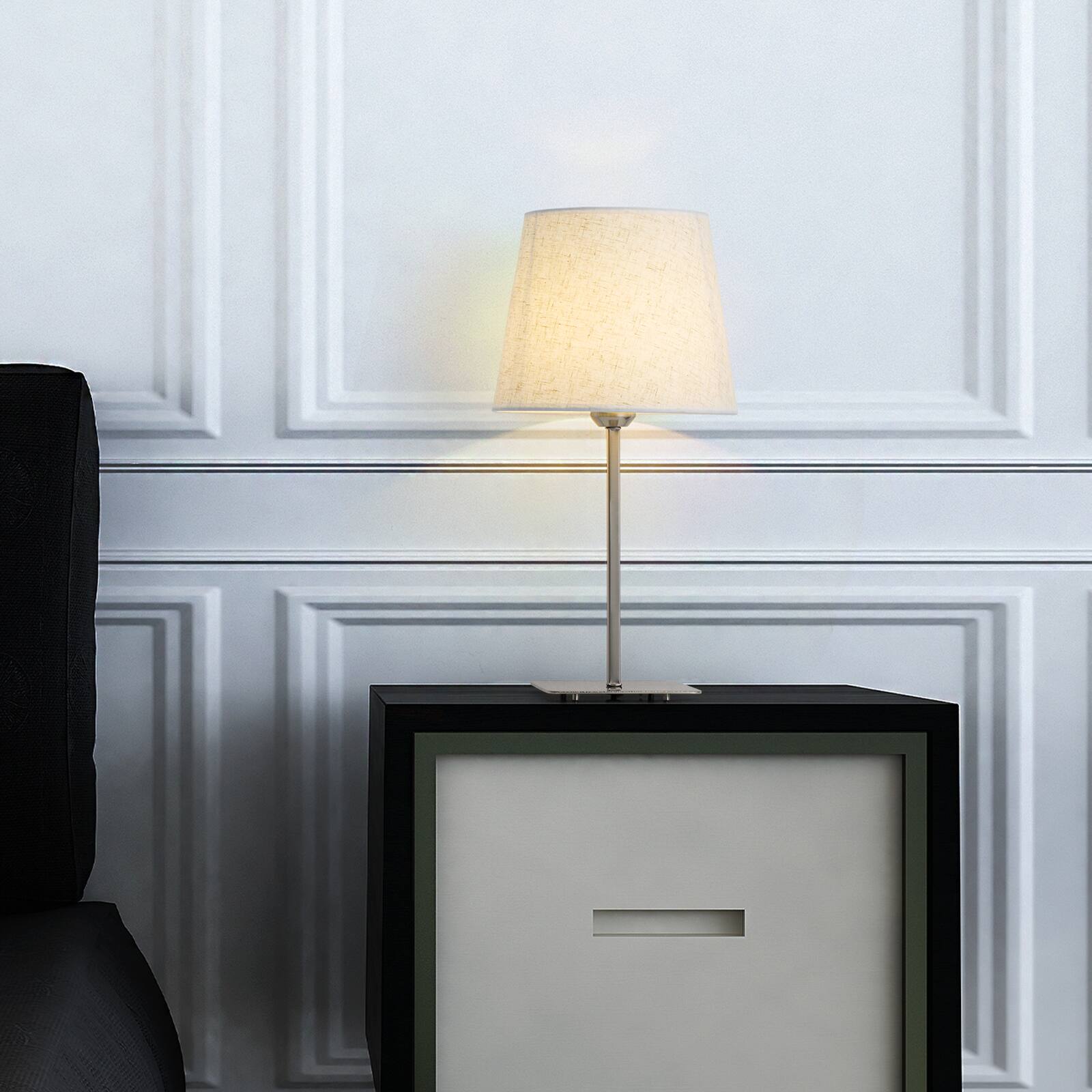 Back. Oumilen - 18.8In Brushed Nickel Table Lamp with Linen Shade Modern Bedside Lamp with 67In Cord.