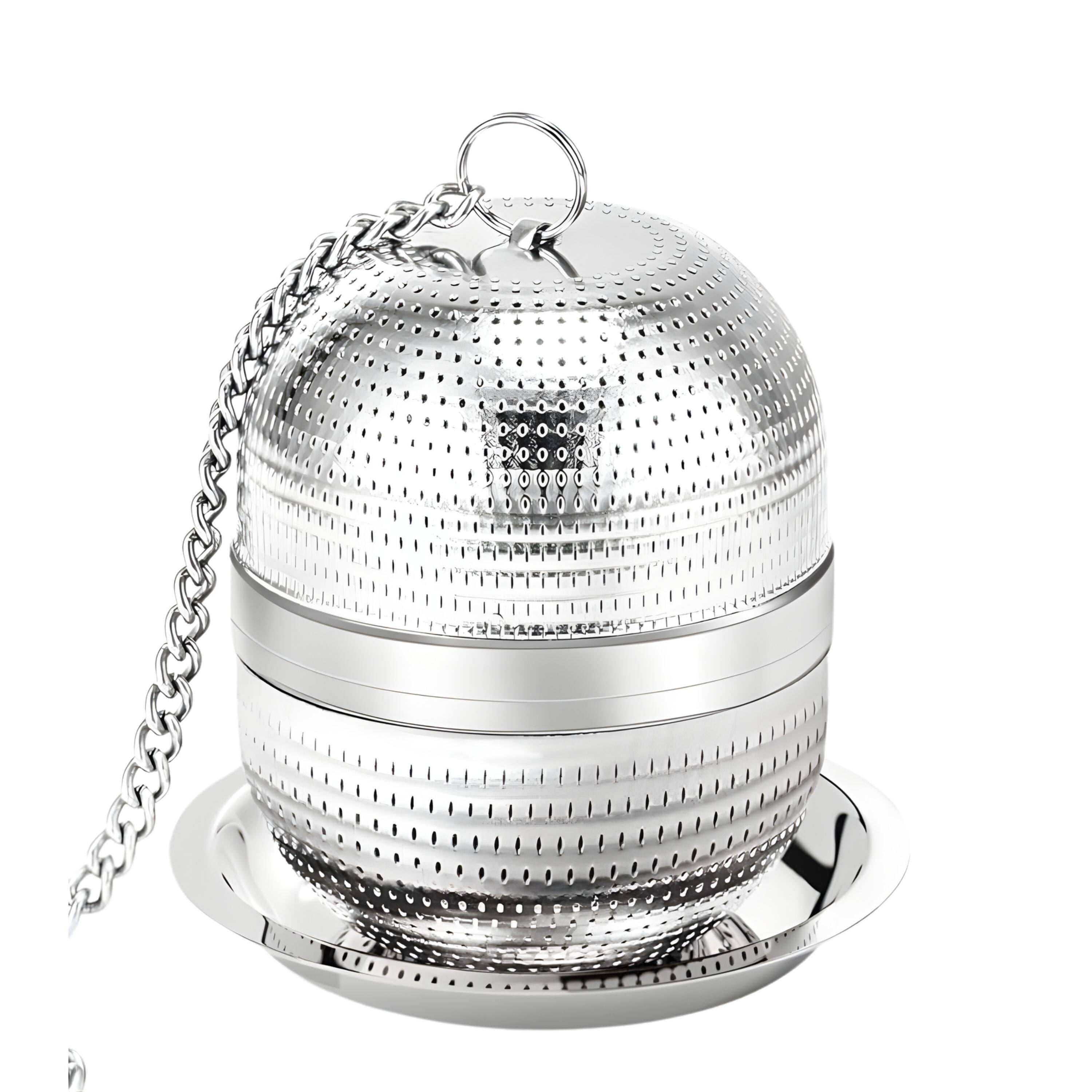 Front. Kitcheniva - Reusable Stainless Steel Fine Mesh Spice & Tea Infuser with Chain & Drip Tray - Stainless steel.