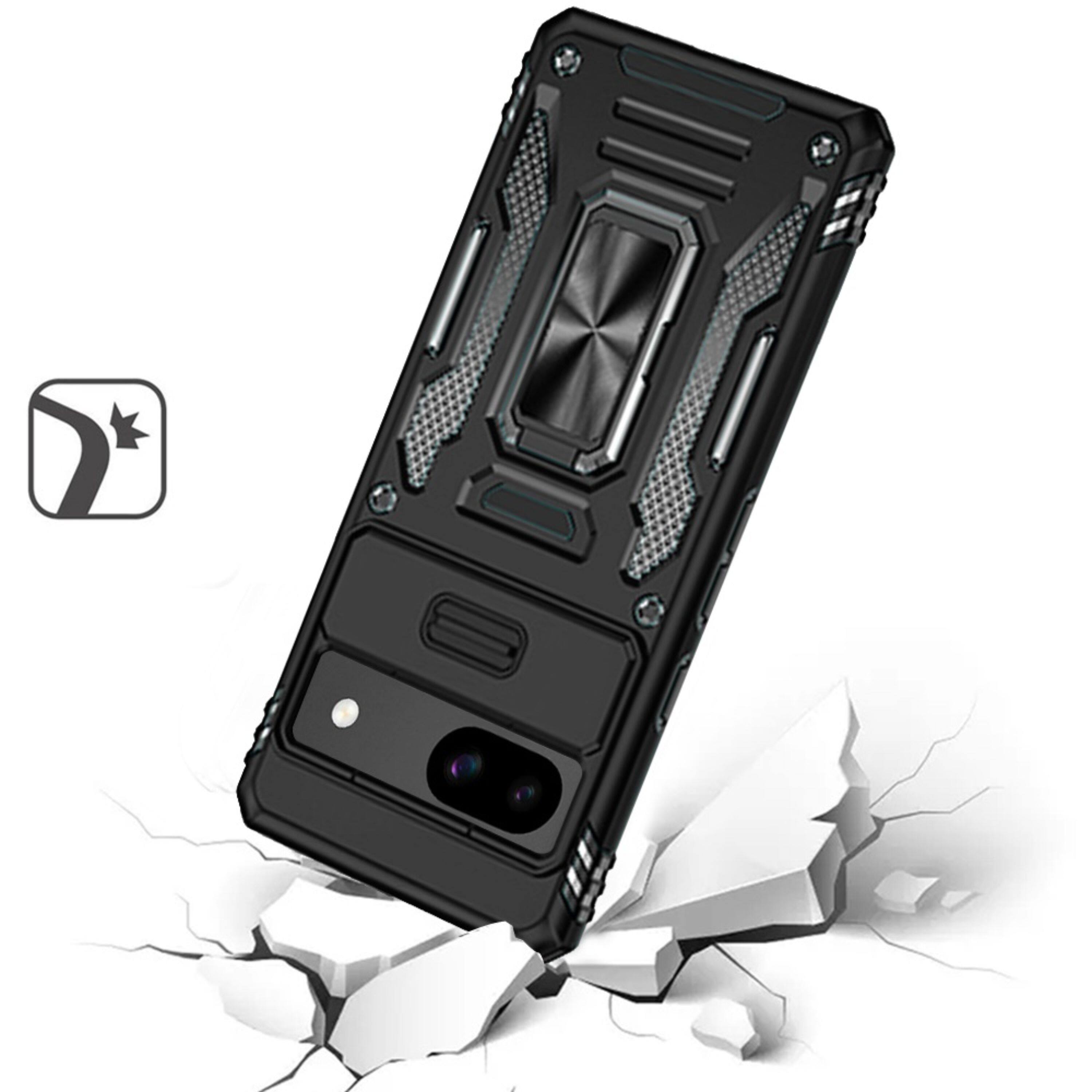 Left. Kitcheniva - Magnetic Sliding Lens Stand Case With Tempered Glass For Google Pixel 9a Red - Red.