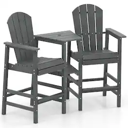 Gymax - 2PCS HDPE Tall Adirondack Chair Barstools Connecting Tray Yard Footstool - Gray