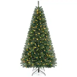 Gymax - 8 FT Christmas Tree w/1182 PVC Branch Tips 400 Warm White LED Lights Gloves - Green