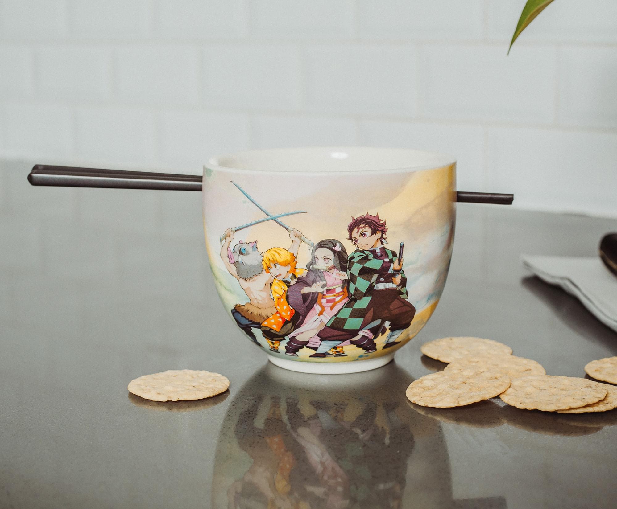 Alt View 4. Surreal Entertainment - Demon Slayer Cast Japanese Dinnerware Set | 18-Ounce Ramen Bowl with Chopsticks - Yellow.