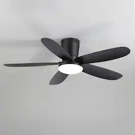 Breezary - 42-Inch Ceiling Fan with Dimmable LED Light, Acrylic Shade, 6-Speed Remote, 3 CCT, Timer, ABS Blades, Flush Mount - 42-Inch Black Ceiling Fan