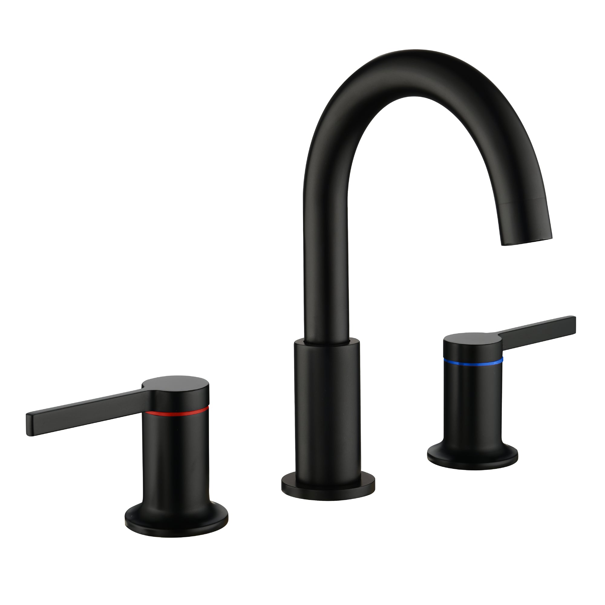 Left. Boyel Living - 8 in Widespread Double Handle 1.2 GPM Bathroom Faucet with Quick Connect Hose and Water Supply Hose in Matte Black - Matte Black.