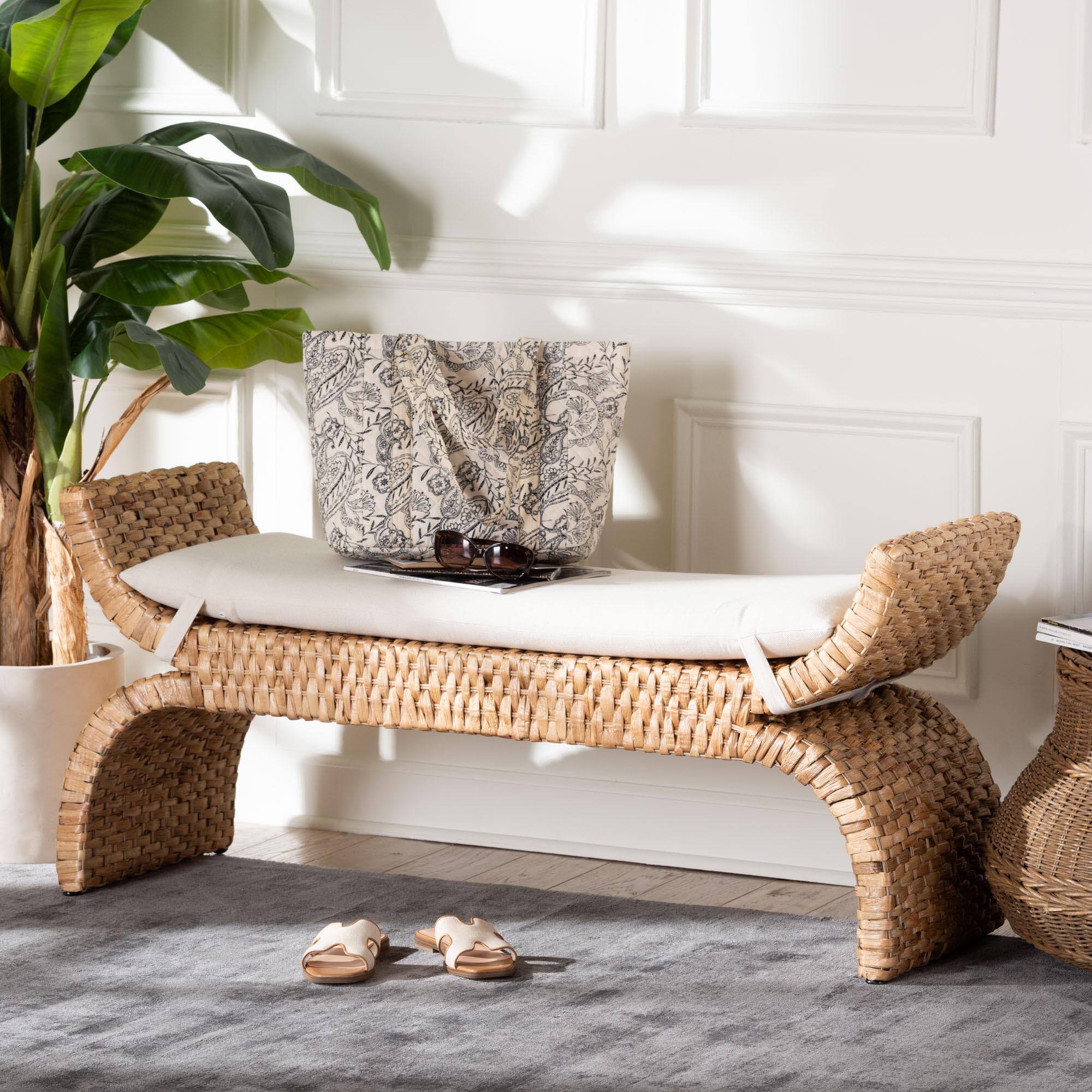 Alt View 2. bali & pari - Agave Woven Seagrass Bench with Removable Cushion - Natural Brown.