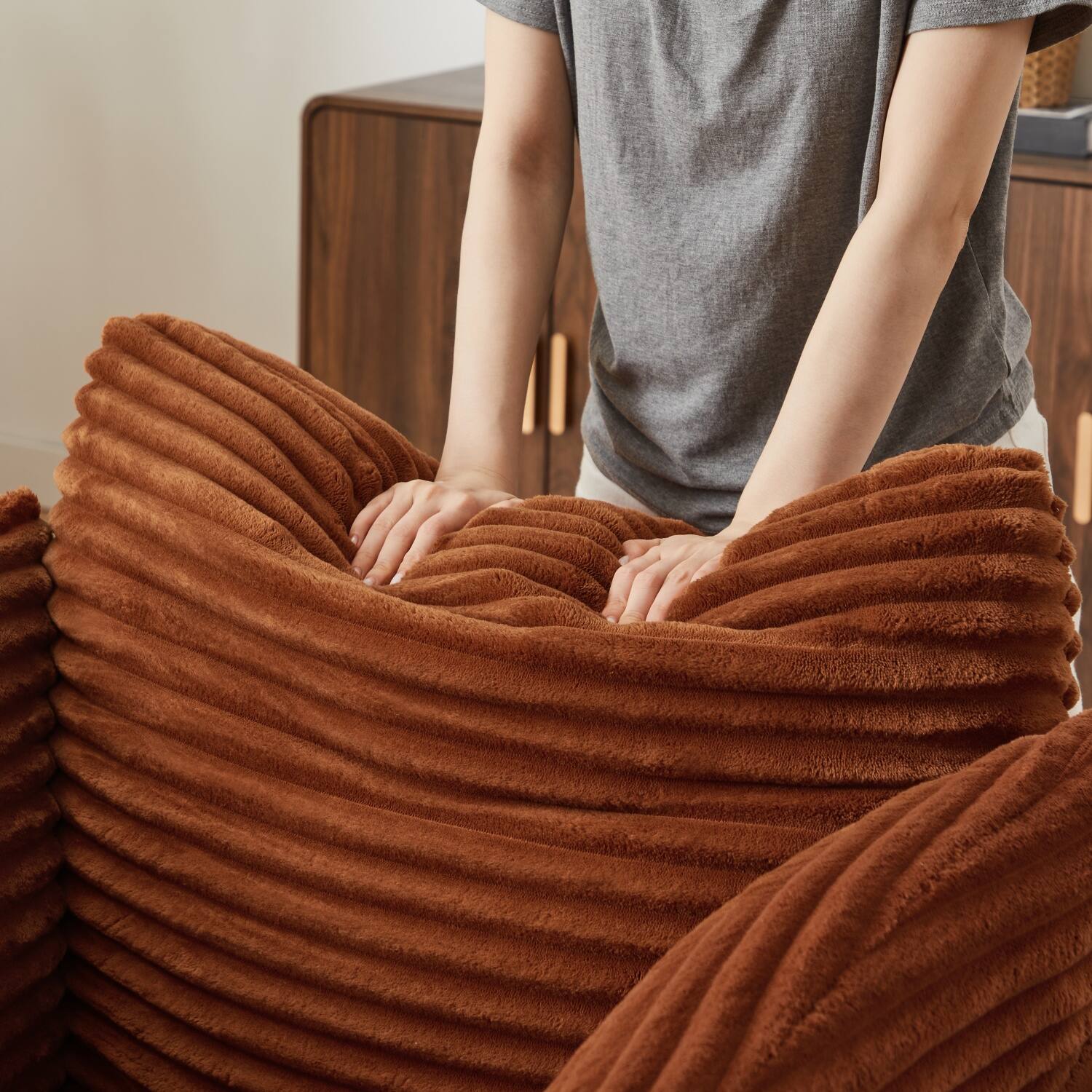 Alt View 6. Z-Edge - Corduroy sleeper sofa couch, no assembly needed, Perfect for Living Room/Dorm/Apartment - Orange - Orange.