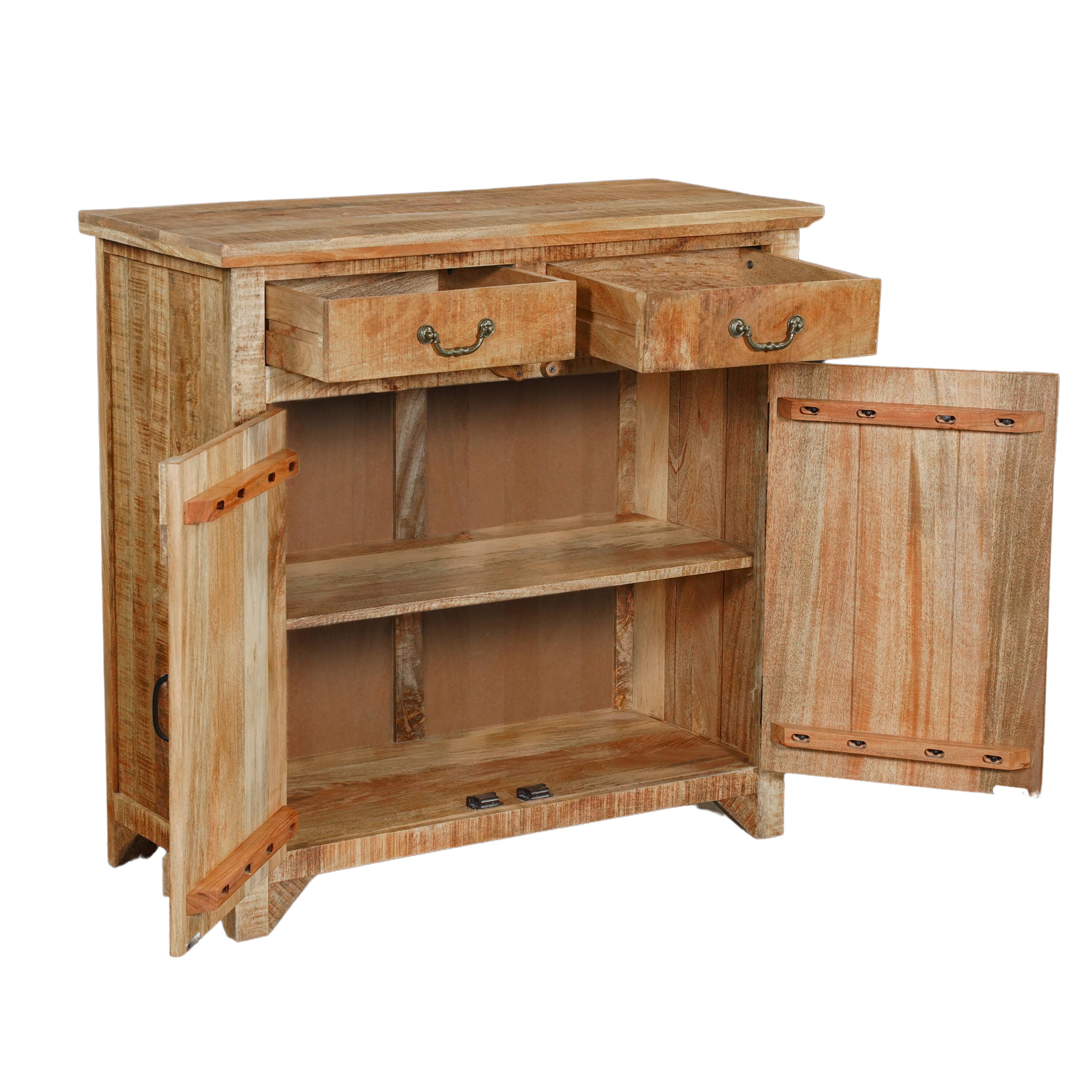 Alt View 3. Manhattan Lane - 39 Inch Artisanal Farmhouse Style 2 Drawer Mango Wood Cabinet Console with 2 Door Storage - Brown.