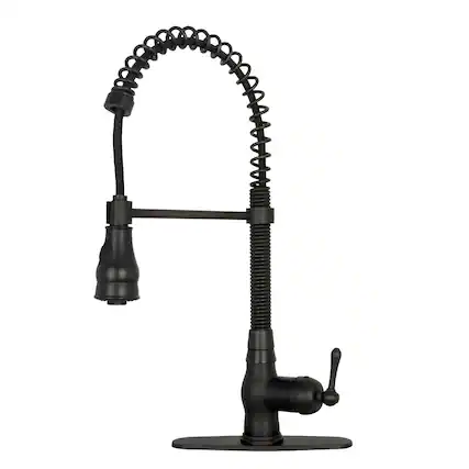 Front. Akicon - Akicon Solid Brass Pre-Rinse Spring Single Handle Kitchen Faucet with Pull Down Sprayer in Oil Rubbed Bronze - Oil Rubbed Bronze.