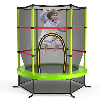 Front. Costway - Costway 55" Kids Trampoline Bouncing Jumping Mat Recreational Trampoline W/Enclosure Net - Green.