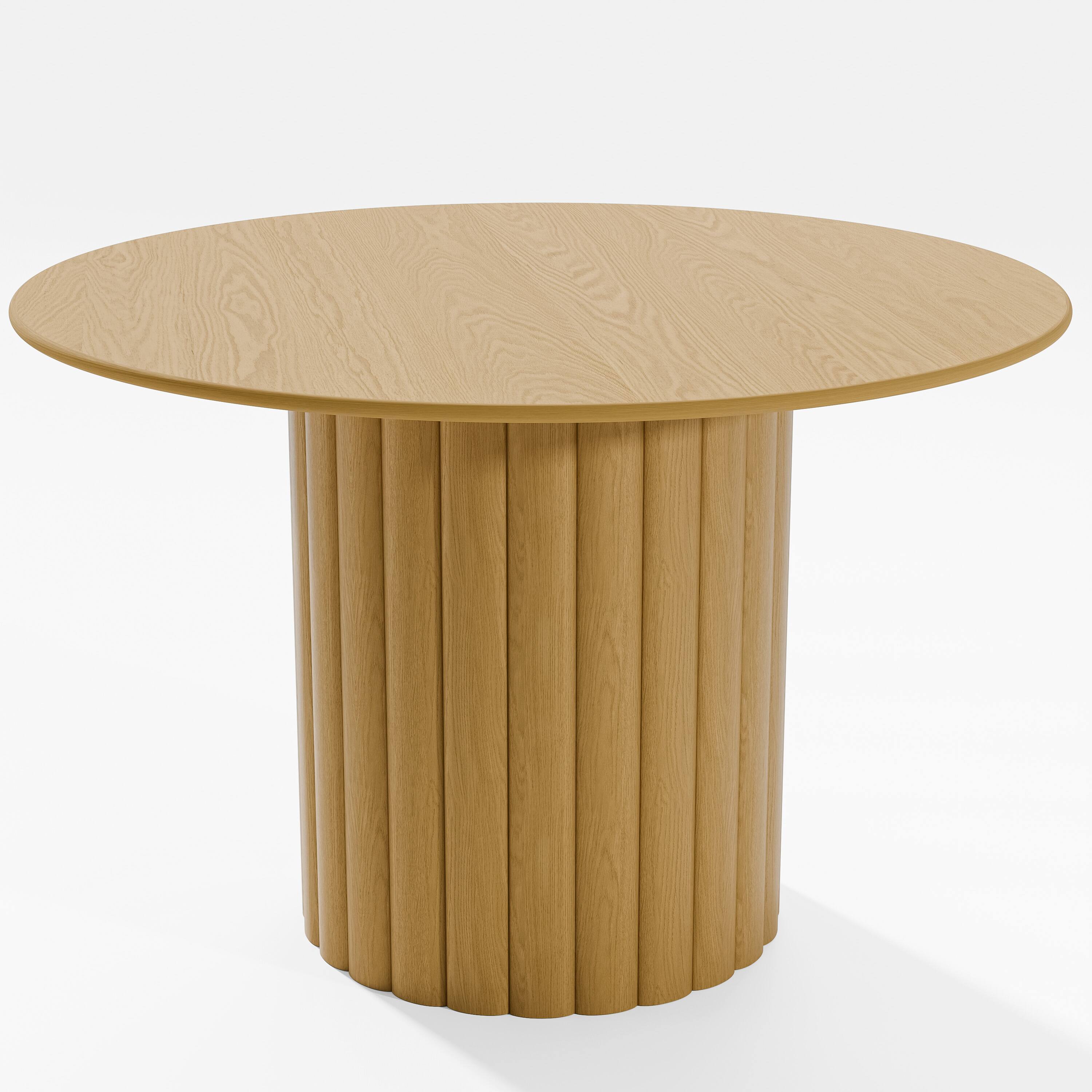 Alt View 5. PexFix - Minimalist Farmhouse Curved Edge Round Solid Oak 46 in. Wide Ribbed Base Kitchen & Dining Table Seats 4 - Natural.