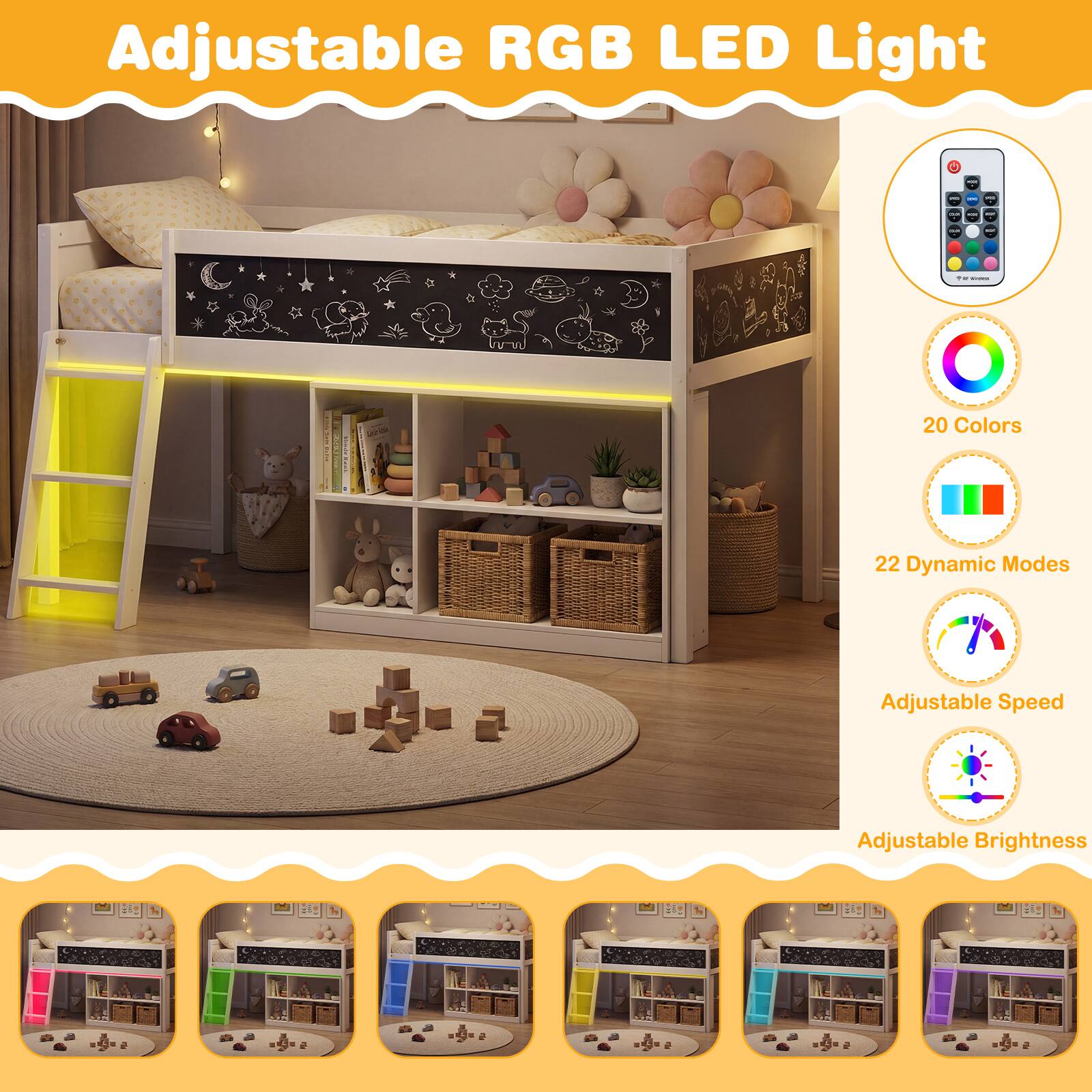 Adjustable RGB LED Light

- 20 Colors
- 22 Dynamic Modes
- Adjustable Speed
- Adjustable Brightness