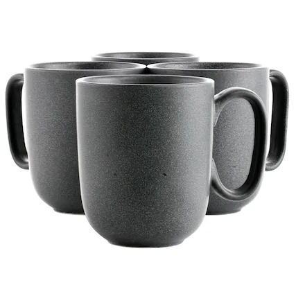 Front. Our Table - Our Table Landon 4 Piece 15 Ounce Round Stoneware Mug Set in Truffle - Truffle.