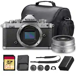 Nikon - Z fc Mirrorless Digital Camera with 16-50mm Lens + Camera Bag + 64GB Memory Card - Silver