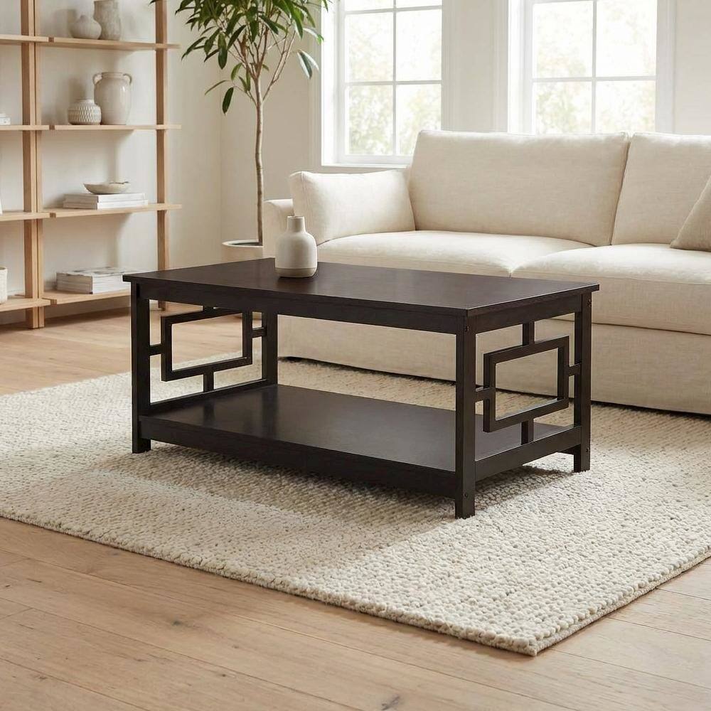 Back. FurniFact - Espresso MDF Coffee Table with Shelf and Storage Space - Espresso.