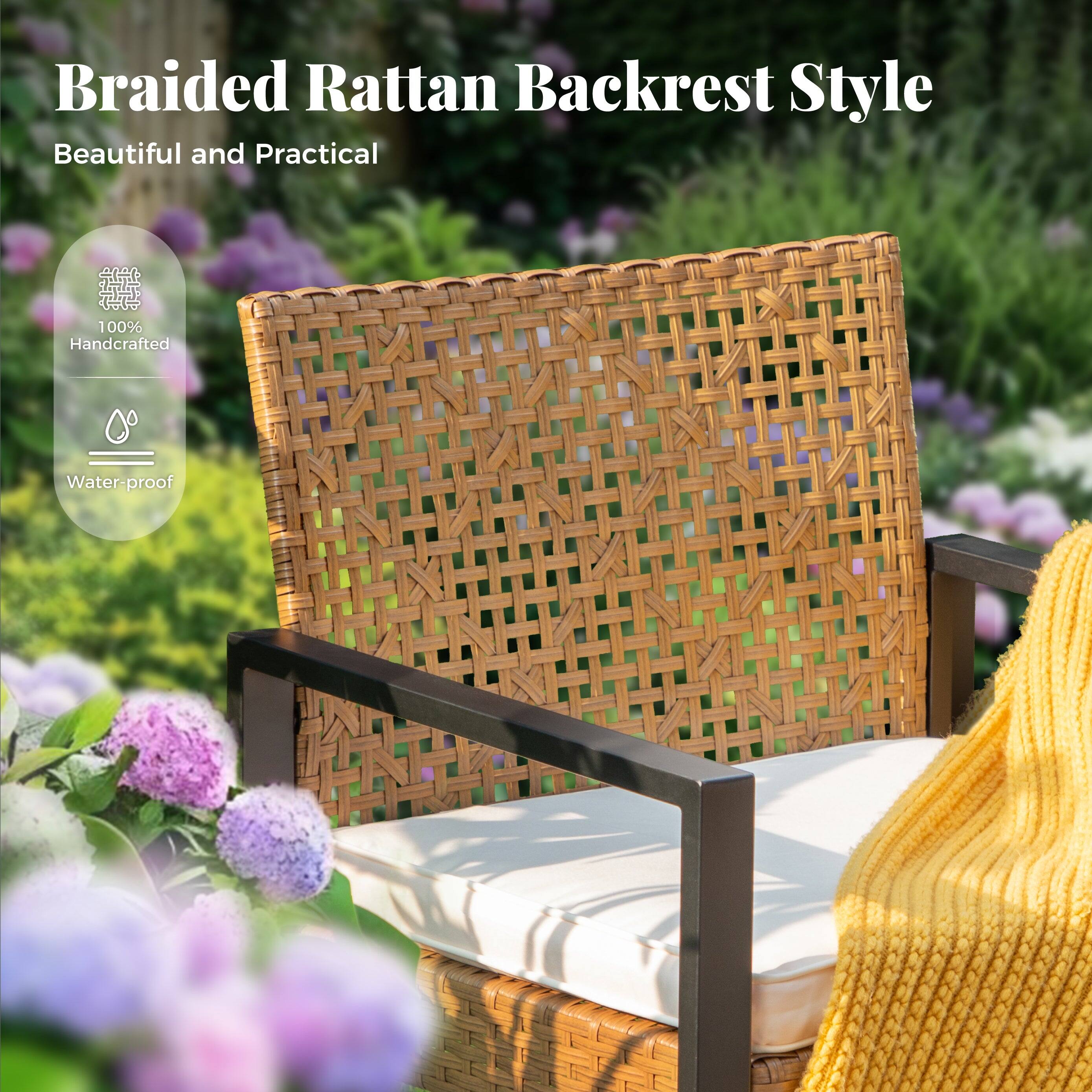 Braided Rattan Backrest Style  
Beautiful and Practical  
100% Handcrafted  
Water-proof
