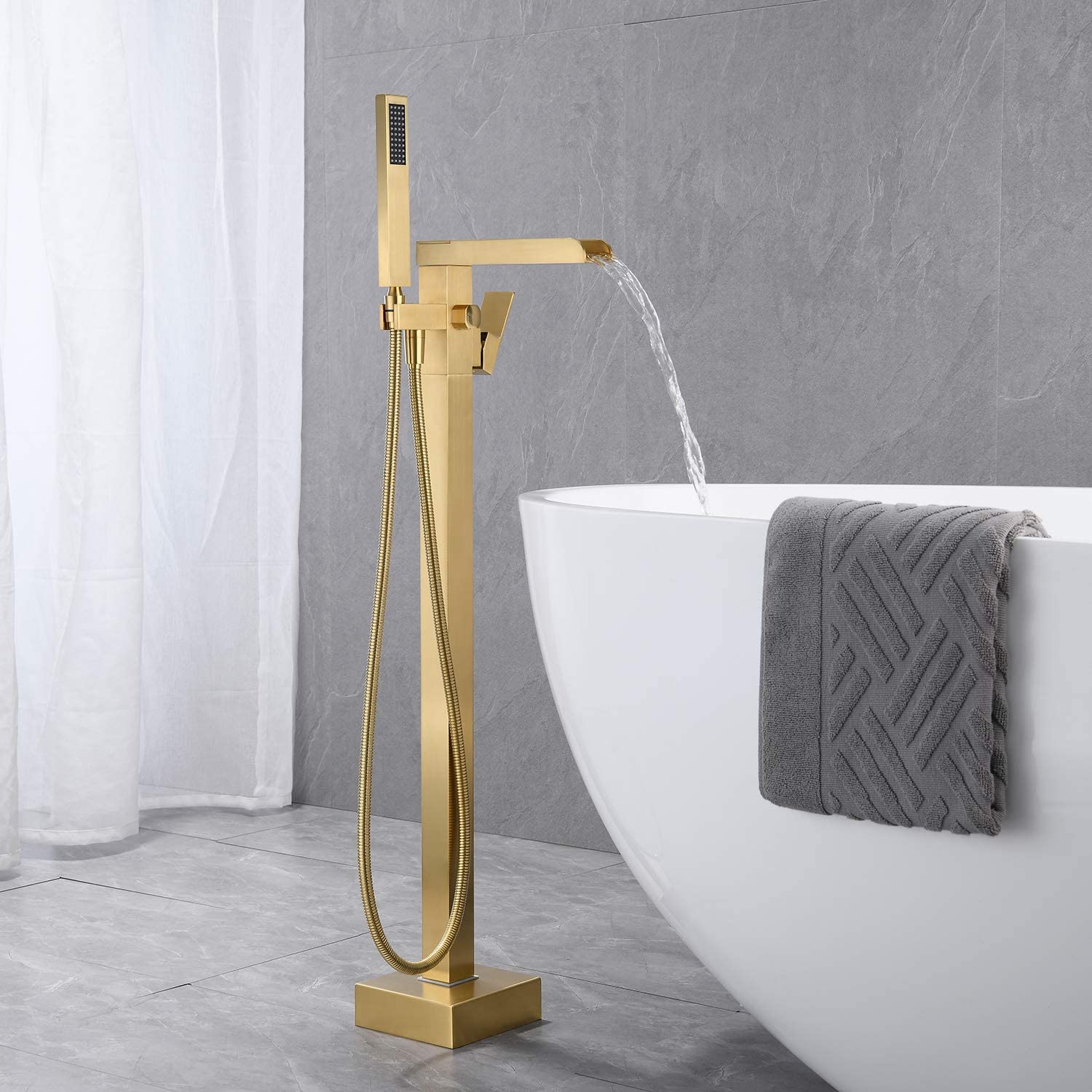 Alt View 2. Boyel Living - 2.4 GPM Single-Handle Floor Mount Freestanding Tub Faucet with Hand Shower and Built-in Valve in Brushed Gold - Brushed Gold.