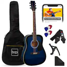 Best Choice Products - 41in Full Size All-Wood Acoustic Guitar Starter Kit w/Gig Bag, E-Tuner, Pick, Strap, Rag - Blue