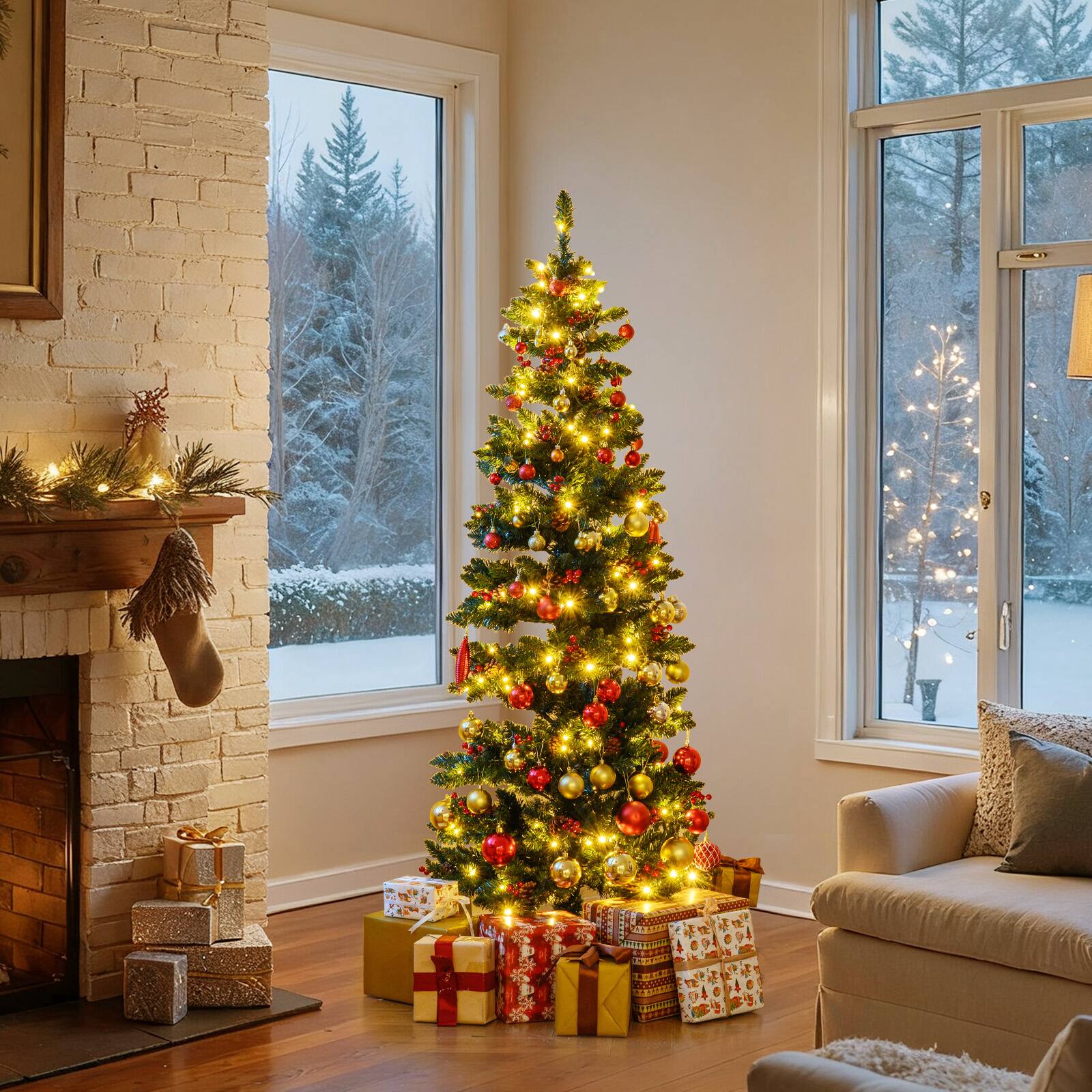 Alt View 1. Gymax - Gymax 6 FT Pre-Lit Artificial Christmas Tree w/ 612 Branch Tips Warm White LED Lights - Green.