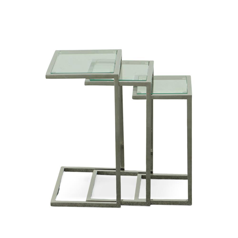 Front. Carolina Chair & Table - Addison Nesting Table Set - Glass Top - Chrome Base - Clear, Chrome.