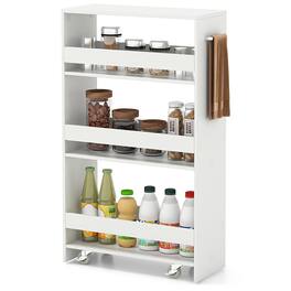 Ecooso - 4-Tier Rolling Kitchen Storage Cart Slim Organizer with Open Shelves and Handle - White