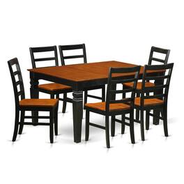 East West Furniture - 7 Pc Kitchen table set with a Dining Table and 6 Wood Dining Chairs in Black - Black & Cherry