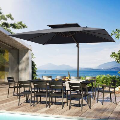 dark gray patio umbrella PURPLE LEAF 15x9ft Double-Sided Rectangular Outdoor Market with Base, Light Grey day shade and comfort Crestlive Outdoor 13 x 10ft