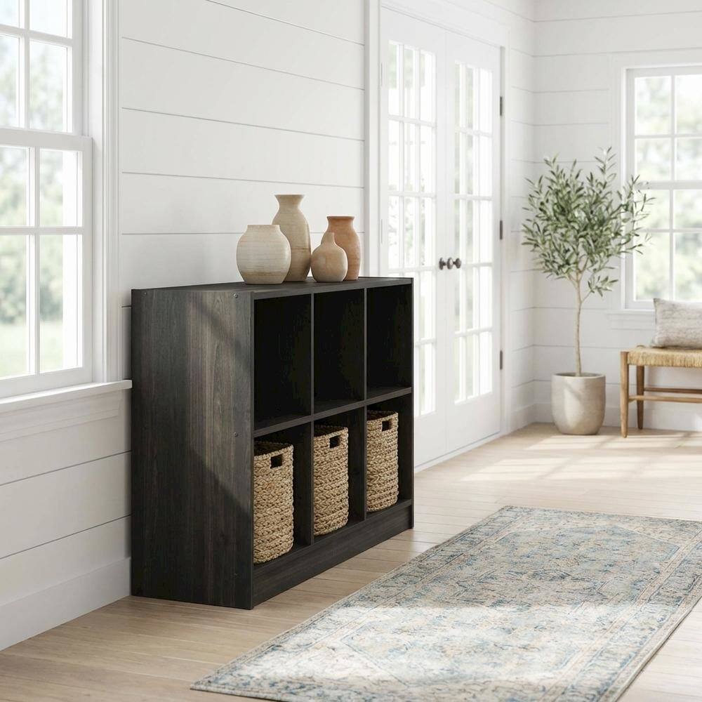 Angle. FurniFact - Engineered Wood Bookcase with Open Shelf Design for Home Office and Living Room - Espresso.