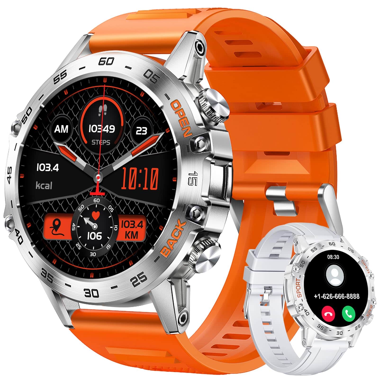 The Best Inks - Smart Watch For Men Calls With 1.39''hd Touch Screen Smartwatch Android And 5atm Waterproof Fitness - Orange Silicone